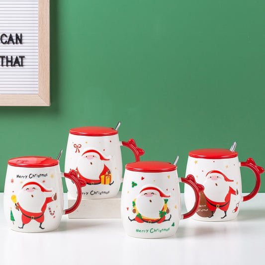 Christmas Ceramic Mug With Lid Spoon