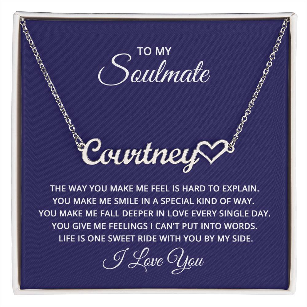 Custom Name Necklace + Heart + Soulmate card