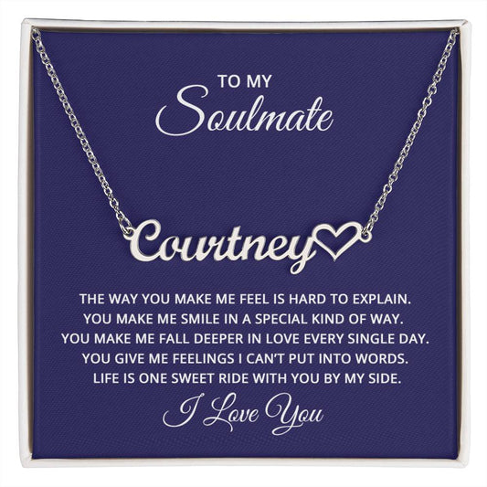 Custom Name Necklace + Heart + Soulmate card