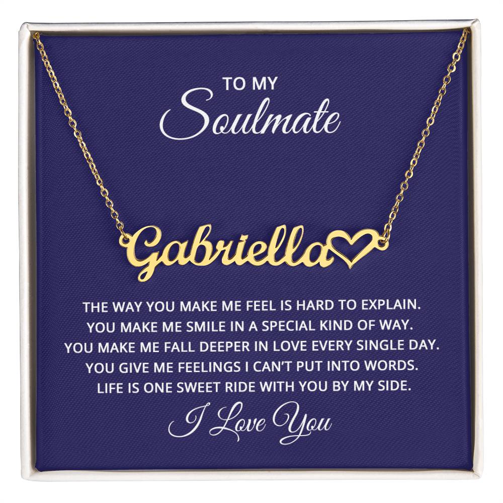 Custom Name Necklace + Heart + Soulmate card