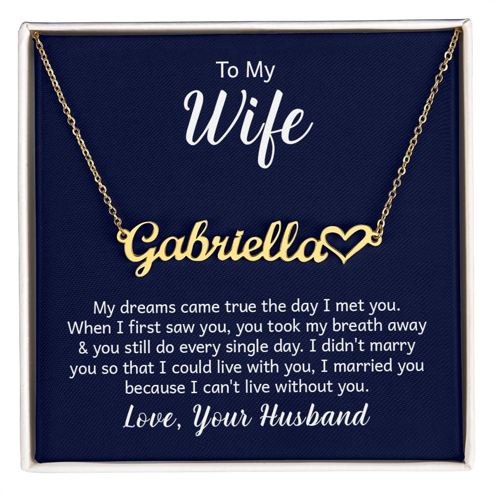 Custom Name Necklace + Heart + Wife Card