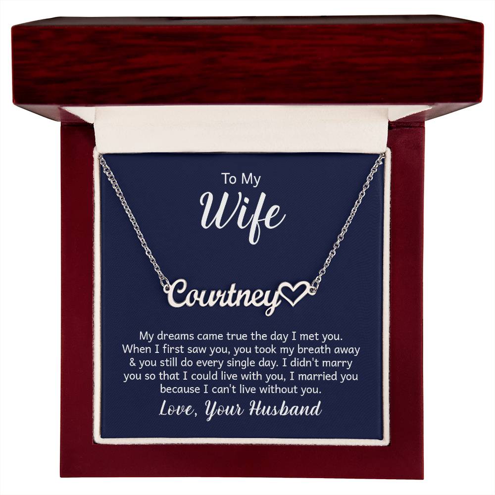 Custom Name Necklace + Heart + Wife Card