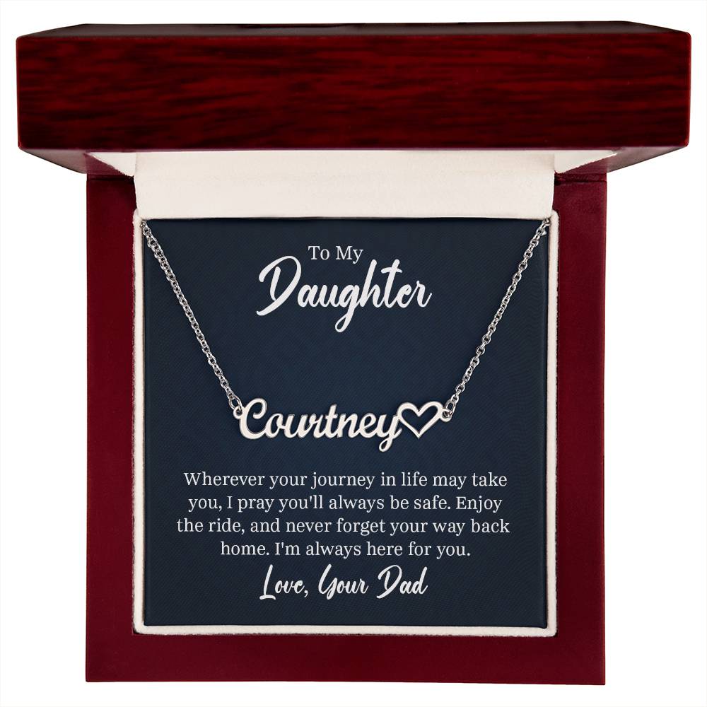 Custom Name Necklace + Heart + Daughter Card