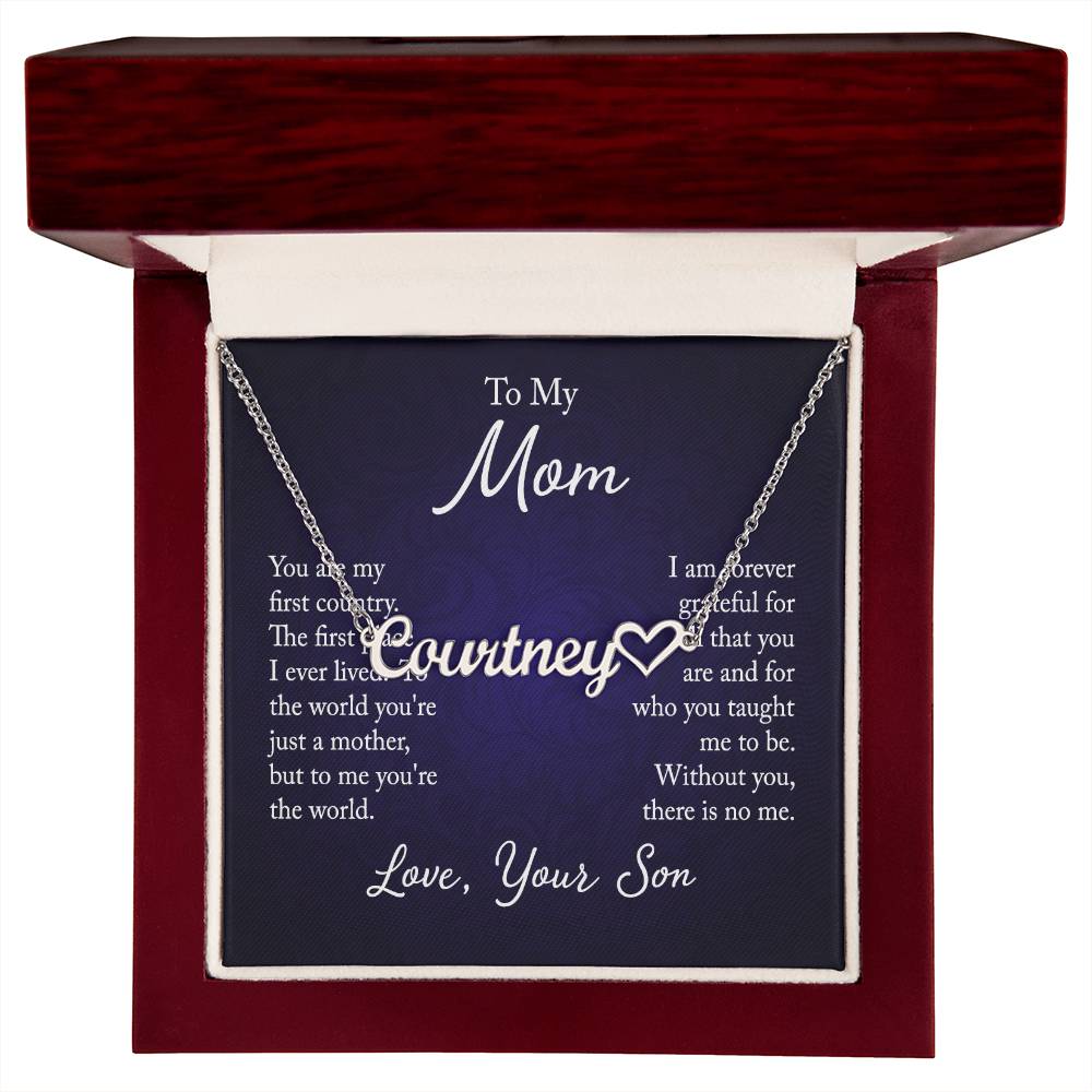 Custom Name Necklace + Heart + Mom Card